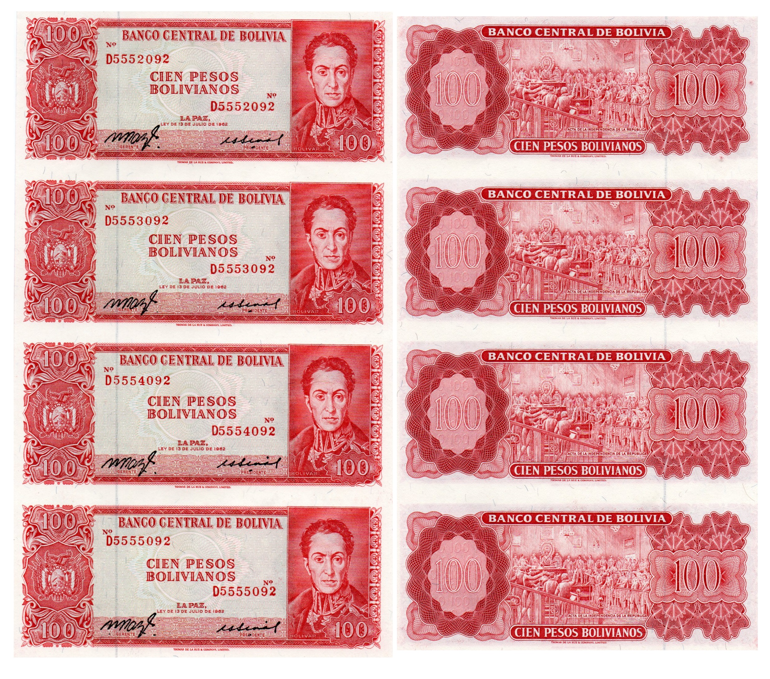 Bolivia #163b 100 Pesos Bolivianos UNCUT SHEET